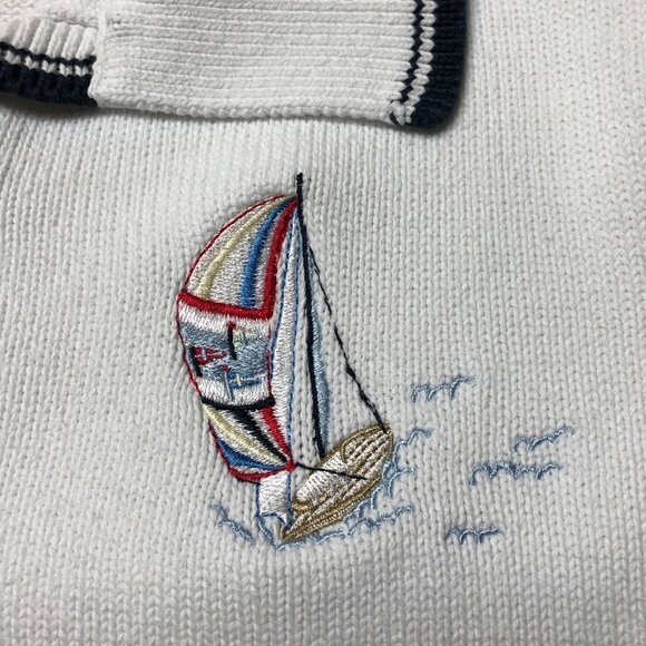 Tabi International Embroidered Sailing White Knit Pullover Sweater - Picture 6 of 10